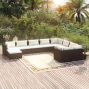 vidaXL 10-delige Loungeset met kussens poly rattan zwart