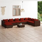 vidaXL 9-delige Loungeset met kussens poly rattan bruin