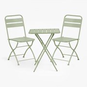 Janti Stalen Tuinset Met Vierkante Tafel 60x60 Cm En 2 Opvouwbare Stoelen Ijsberg - Sklum