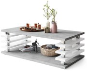 PORTO Beton Helder Atelier/Wit Glans - MODERNE KOFFIETAFEL MET LAMELLEN 2IN1, OP WIELEN/POTEN