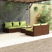 vidaXL 6-delige Loungeset met kussens poly rattan bruin