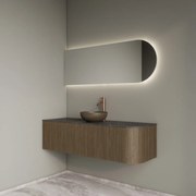 Gliss Design Alluro badmeubel ribbelfront met ronding rechts 140cm ash grey en zwart leisteen toppaneel