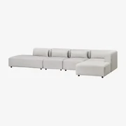 4-delige Modulaire Hoekbank Met Chaise Longue Links En Fogler Poef Stof Lichtgrijze - Sklum