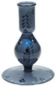 Kandelaar, beschilderd, blauw glas, bloem, 12,5 cm