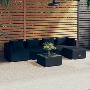 vidaXL 6-delige Loungeset met kussens poly rattan zwart