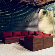 vidaXL 8-delige Loungeset met kussens poly rattan bruin