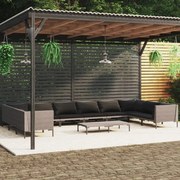 vidaXL 11-delige Loungeset met kussens poly rattan donkergrijs