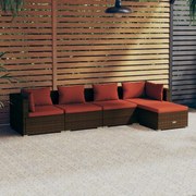 vidaXL 5-delige Loungeset met kussens poly rattan bruin