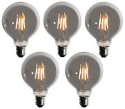 Set van 5 E27 dimbare LED lampen smoke G95 5W 200 lm 1900K