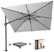 Challenger T2 zweefparasol 300x300 cm lichtgrijs met parasolvoet 120kg en hoes