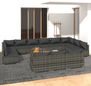 vidaXL 13-delige Loungeset met kussens poly rattan grijs