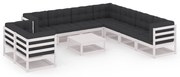 vidaXL 10-delige Loungeset met kussens massief grenenhout wit