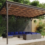 vidaXL 13-delige Loungeset met kussens poly rattan grijs