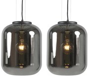 Set van 2 Design hanglampen zwart met smoke glas - Bliss Modern, Retro E27 rond Binnenverlichting Lamp