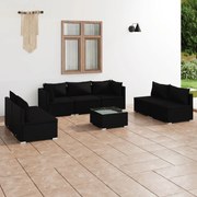 vidaXL 8-delige Loungeset met kussens poly rattan zwart