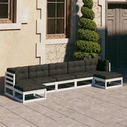 vidaXL 7-delige Loungeset met kussens massief grenenhout wit