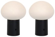 Buitenlamp met dimmer Set van 2 tafellamp met dimmeren mushroom zwart incl. LED oplaadbaar - Louise Design IP44 Buitenverlichting rond Lamp