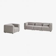 3-delige Modulaire Bank En Fogler Fauteuil Corduroy Grijs – Taupe – Koel - Sklum