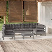 vidaXL 7-delige Loungeset met kussens grenenhout grijs