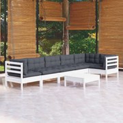 vidaXL 7-delige Loungeset met kussens grenenhout wit