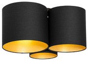 Stoffen Plafondlamp zwart met gouden binnenkant 3-lichts - Multidrum Modern E27 rond Binnenverlichting Lamp