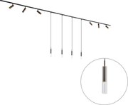 Modern railsysteem zwart met 6 spots en 4 hanglampen donker brons 1-fase - Slimline Uzzy Loyce