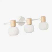 Wandlamp Met 3 Lichtpunten In Ijzer, Rubberhout En Glas Ekaizy Wit - Sklum