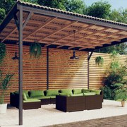 vidaXL 9-delige Loungeset met kussens poly rattan bruin