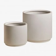 Set Van 2 Buitenpotten Ø25 Cm / Ø35 Cm In Polyresin Saturnus Wit - Sklum