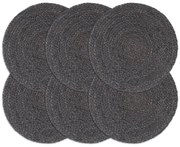 vidaXL Placemats 6 st rond 38 cm jute donkergrijs