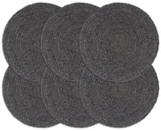 vidaXL Placemats 6 st rond 38 cm jute donkergrijs