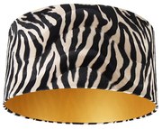 Stoffen Velours lampenkap zebra dessin 50/50/25 gouden binnenkant Klassiek / Antiek cilinder / rond