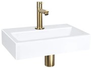 Differnz Flat fonteinset - 38x24x8cm - Rechthoek - 1 kraangat - Recht matte gouden kraan - Keramiek Wit 38.400.11