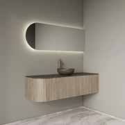 Gliss Design Alluro badmeubel ribbelfront met ronding links 140cm corn silk en zwart leisteen toppaneel