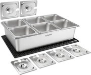 VEVOR Ingrediëntenbakjes voor op het aanrecht, bijgerechtbakjes met 6 roestvrijstalen bakjes van 1/6 inch, kruidendispenser met apart deksel, serveerbakjesset voor buffetten, restaurants, hotels en feesten