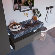 Mondiaz Alan DLux badmeubel 100cm dark grey 1 lade met wastafel lava rechts zonder kraangat