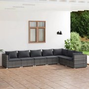 vidaXL 7-delige Loungeset met kussens poly rattan grijs