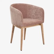 Bunia Gestoffeerde Eetkamerstoel Met Armleuningen Natuurlijk Hout & Chenille Rozenkwarts - Sklum