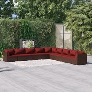 vidaXL 9-delige Loungeset met kussens poly rattan bruin