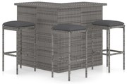 vidaXL 4-delige Tuinbarset met kussens poly rattan grijs