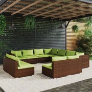 vidaXL 11-delige Loungeset met kussens poly rattan bruin