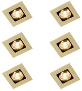 Set van 6 Vierkante inbouwspot messing draai- en kantelbaar - Artemis