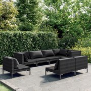 vidaXL 8-delige Loungeset met kussens poly rattan donkergrijs