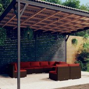 vidaXL 9-delige Loungeset met kussens poly rattan bruin