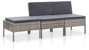 vidaXL 3-delige Loungeset met kussens poly rattan grijs