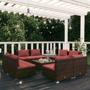 vidaXL 9-delige Loungeset met kussens poly rattan bruin