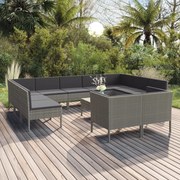 vidaXL 12-delige Loungeset met kussens poly rattan grijs