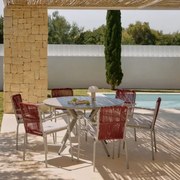 Ronde Tafelset Valerie, 125 Cm Diameter, En 6 Alberta Aluminium Tuinstoelen Met Armleuningen. Moka Bruin & Rode Dakpan Touw - Sklum