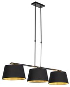 Hanglamp met katoenen kappen zwart met goud 32cm - Combi 3 Deluxe