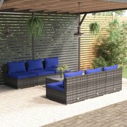 vidaXL 7-delige Loungeset met kussens poly rattan grijs